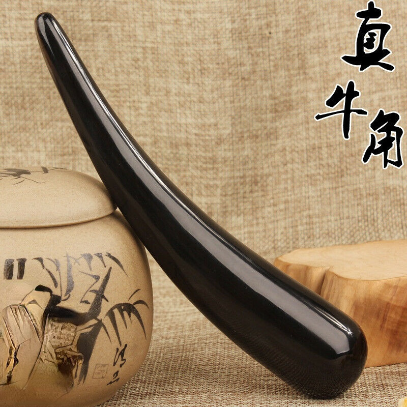 Natural Black Buffalo Horn Massage Stick Horn Acupoint Therapy Tool Gua Sha Tool