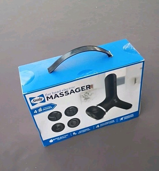 Sealy Flat Head Electric Massager Black 4 Massage Heads Noiseless Battery Life
