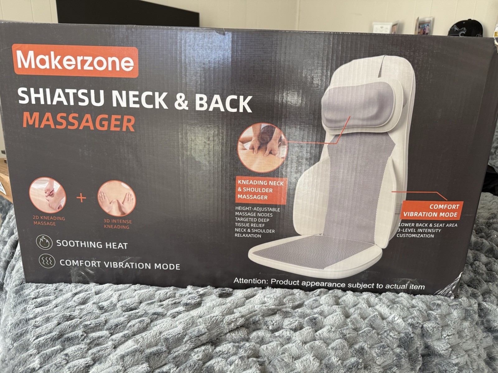 Makerzone Shiatsu Massage Cushion Neck & Back Heat Vibration Model 2507AB