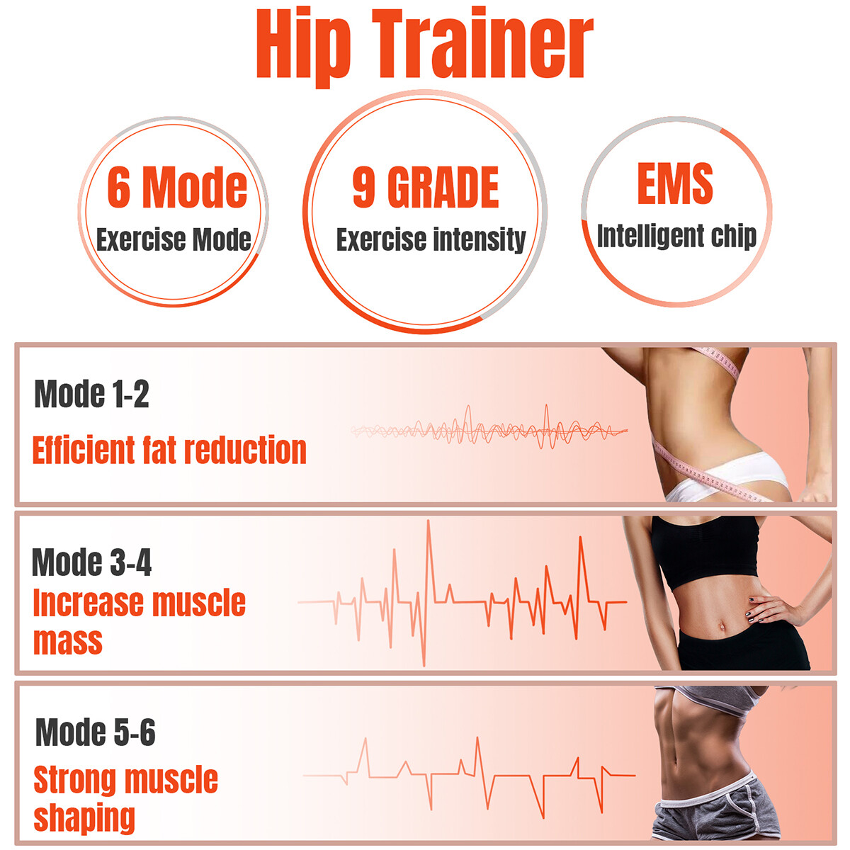 6 Modes Hip Trainer Electric Muscle Stimulator EMS Massage Machine ABS Butt Lift