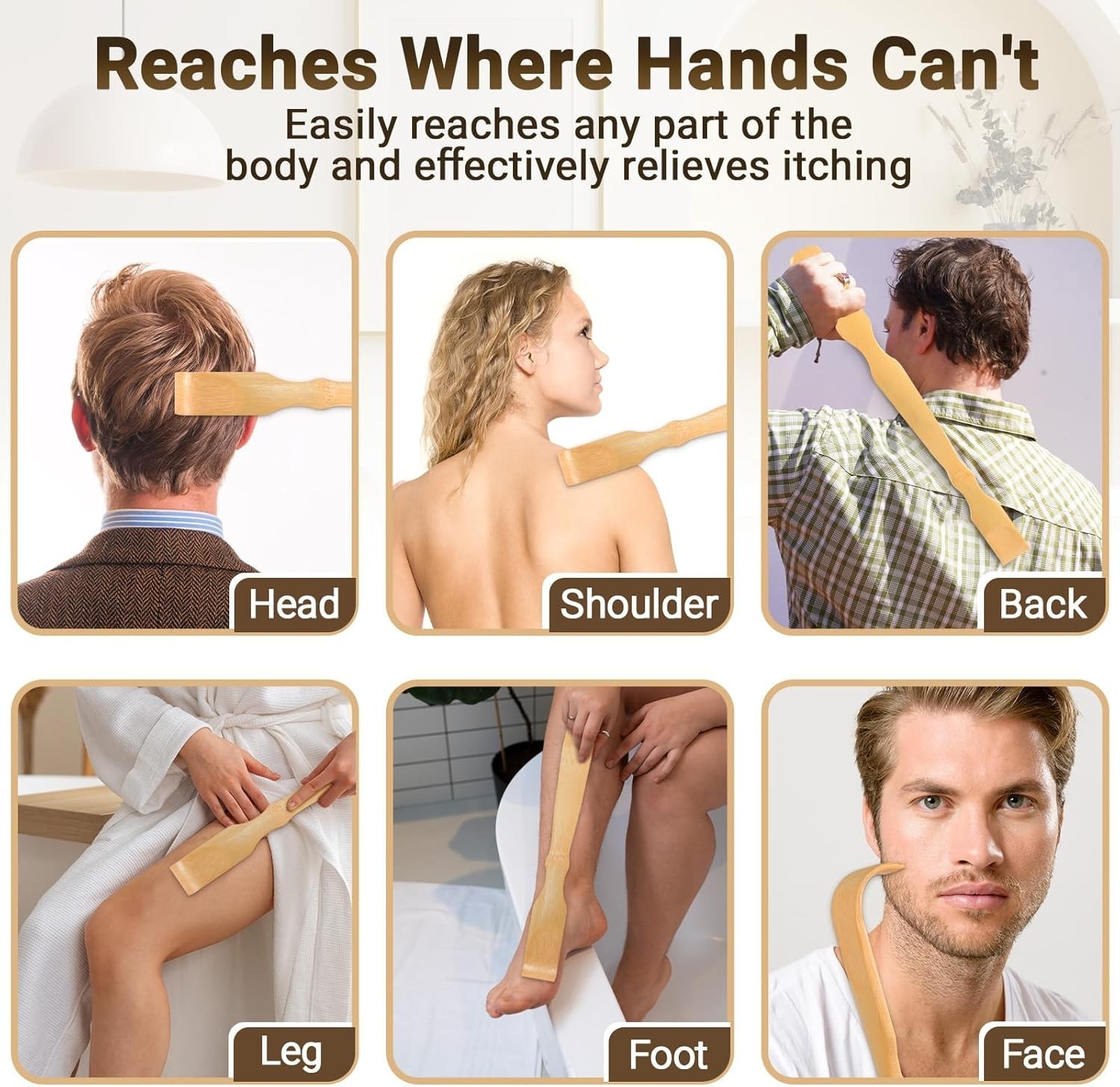 Wooden Bamboo Back Scratcher, 17″ Natural Handmade Back-Scratchers Men and Women