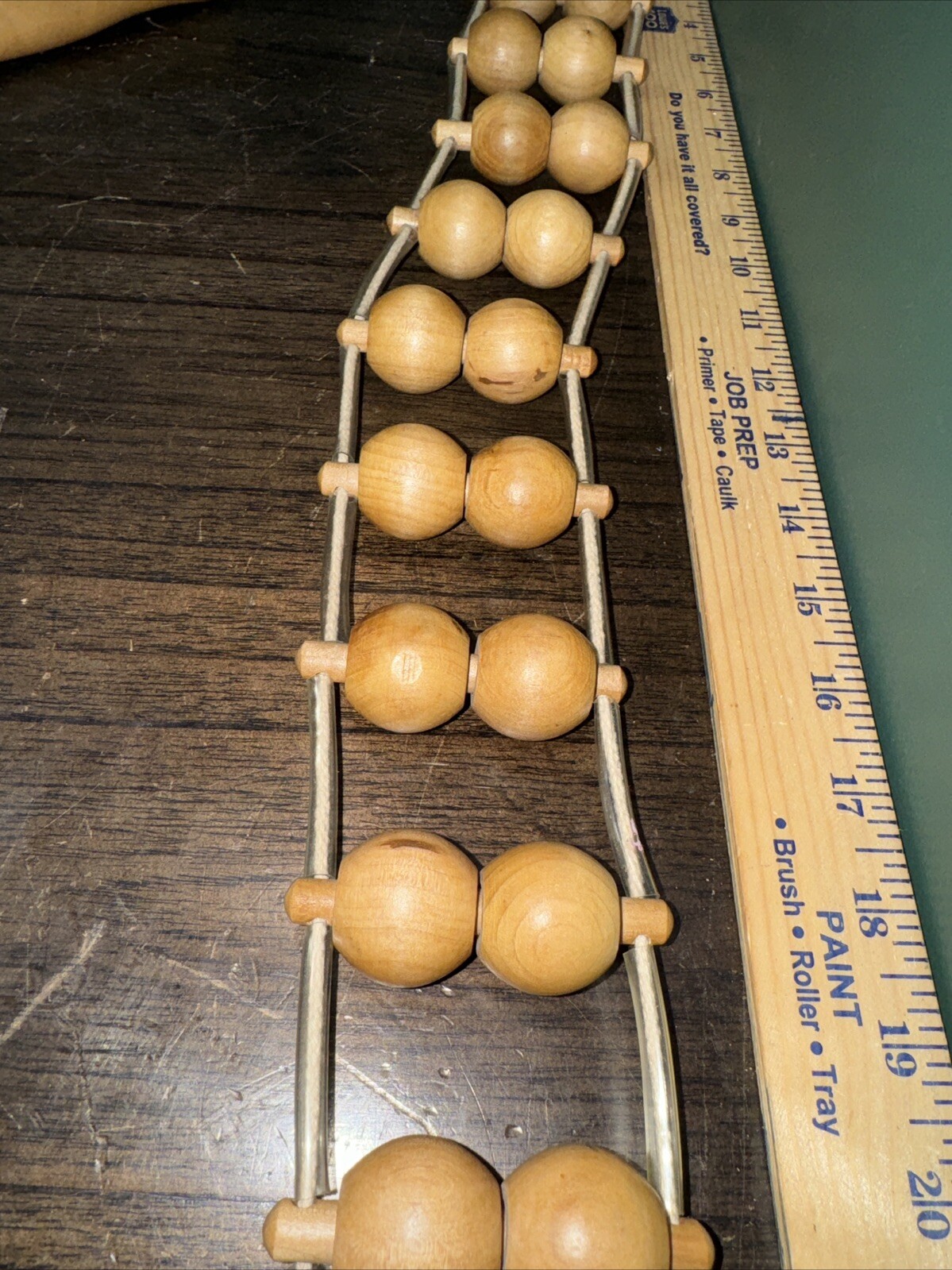 Vtg 20 Wooden Ball Beads Back Roller Massager 2 Handles Beige