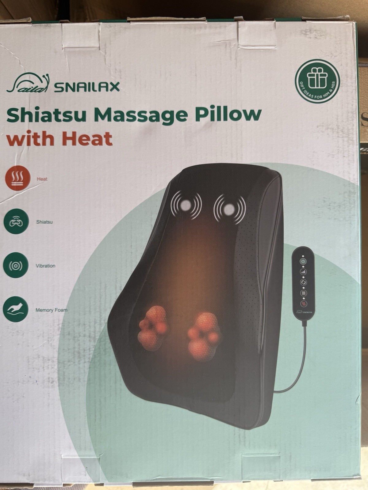Snailax Back Pain Deep Tissue Massager w/ Heat SL-128B Back Neck Shoulder Pillow