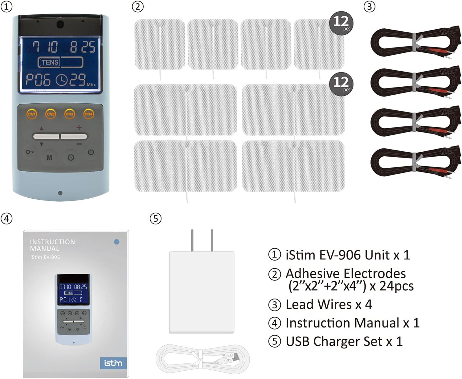 TENS EMS Muscle Stimulator, EV-906 for Pain Relief and Muscle Strengthening, Jap