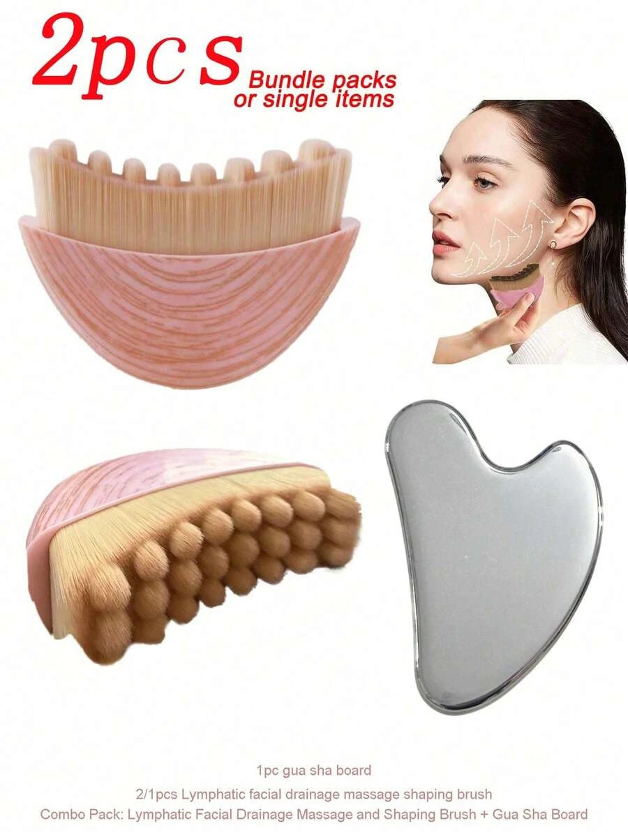 2pc combo Gua Sha Facial Massage Tool Lymphatic Drainag Brush Face Sculpting Set