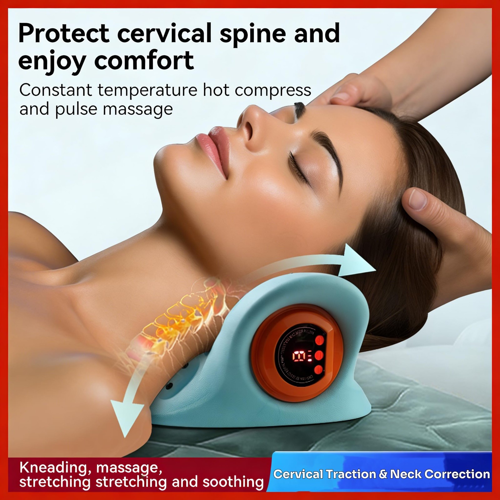 3-in-1 Neck Massager with Heat EMS Pulse Vibration Heating Remote Control Blue