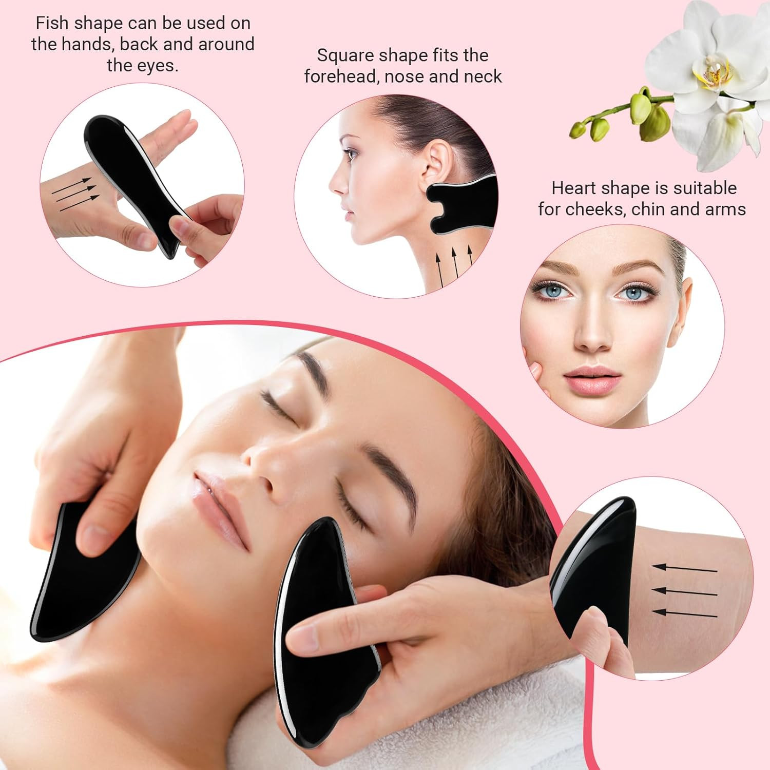 5 Pcs Gua Sha Facial Tools Set and 1 Pcs Body Gua Sha Massage Tool with Handle f