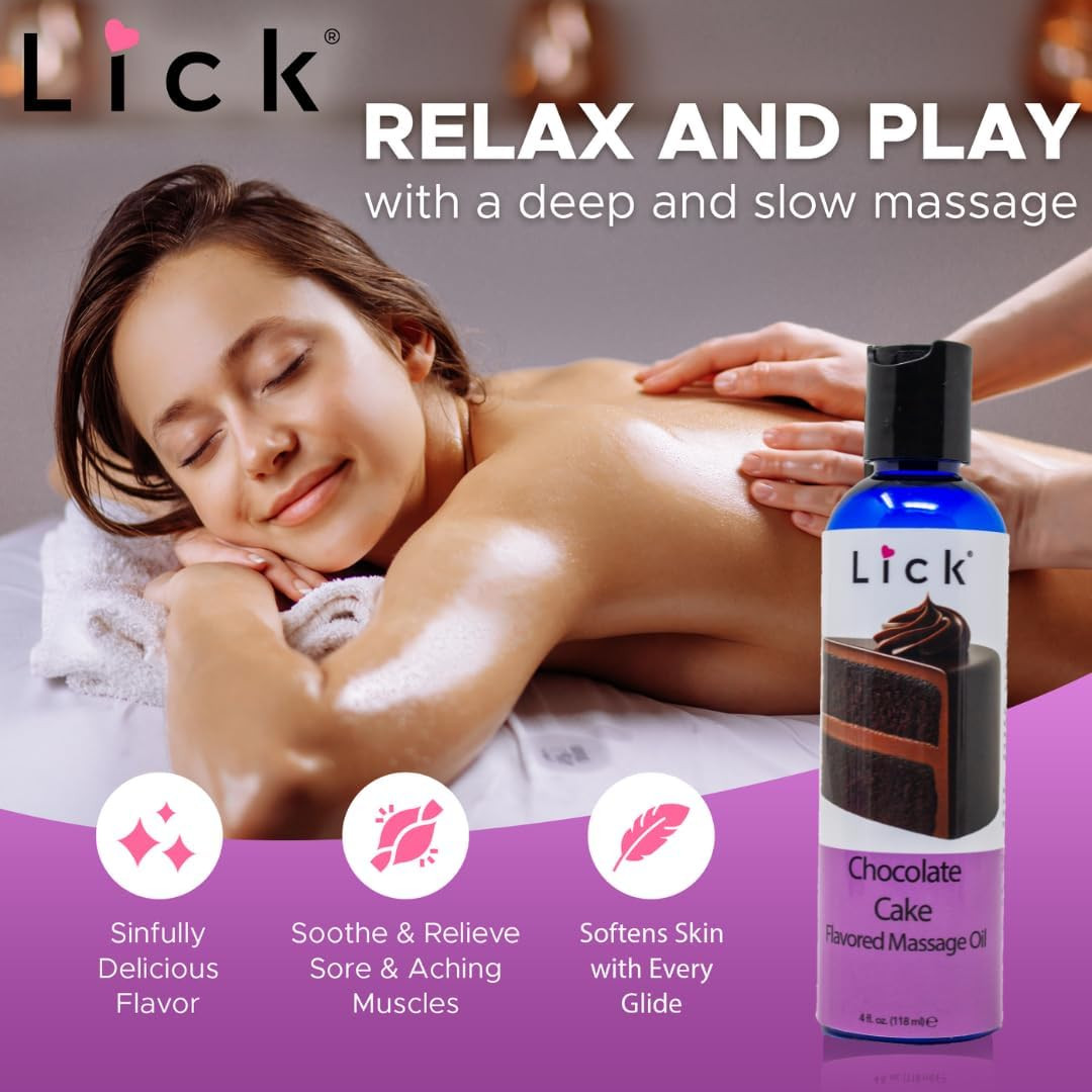 Lick Chocolate Cake Decadence Flavored Massage Oil – Edible, Luxurious, Body