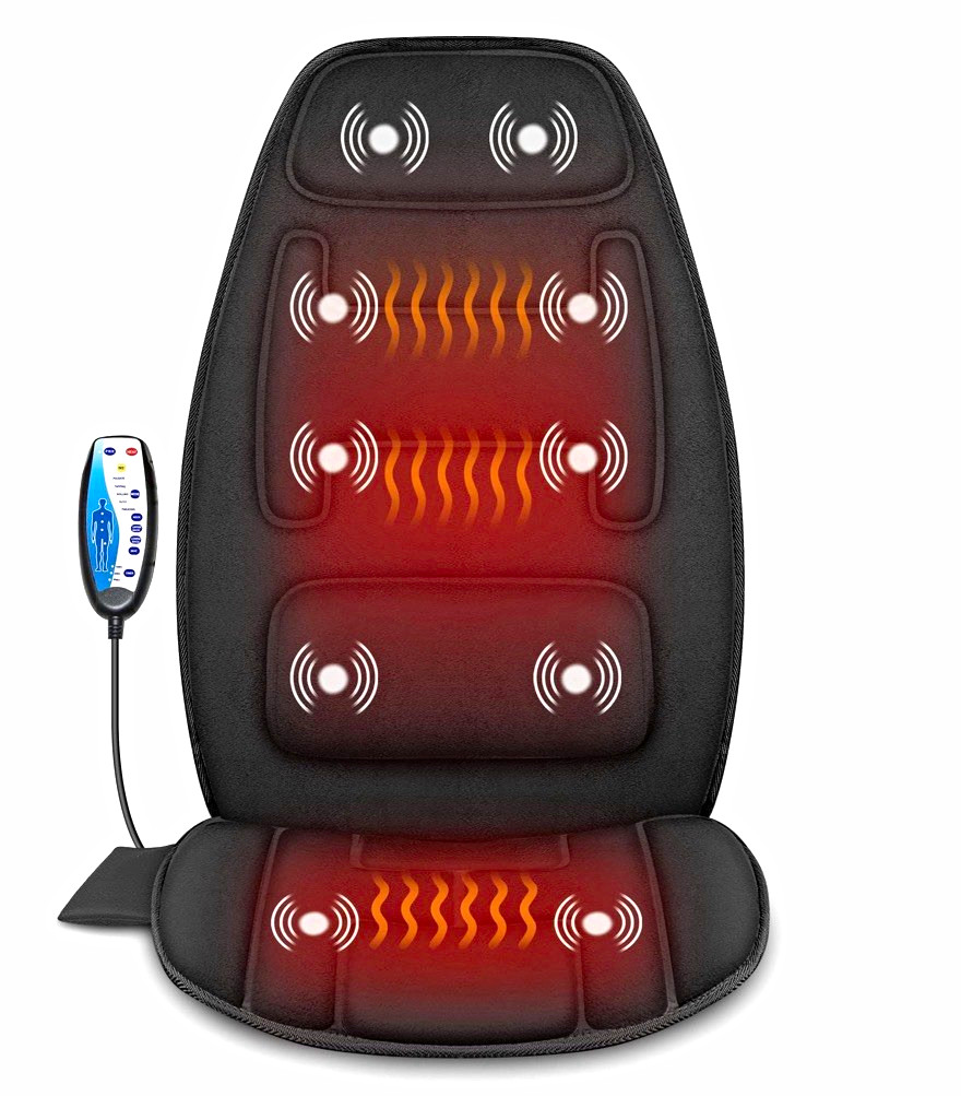 Heated Vibrating Massage Seat Cushion w/ Remote, Back Neck Waist Buttocks, Black
