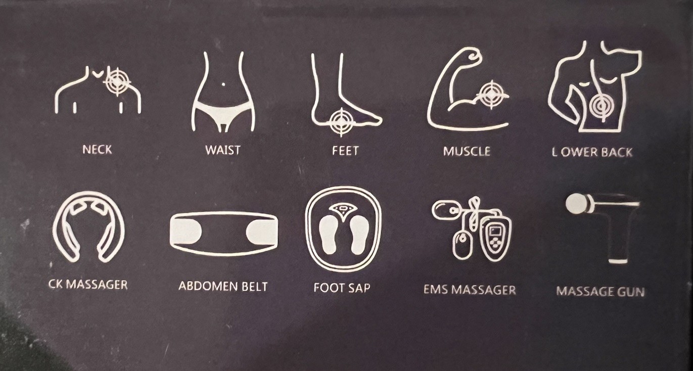 NIB! Massager Rechargeable w/8 Attachments & USB Charger~Black (30w; 7.4v)
