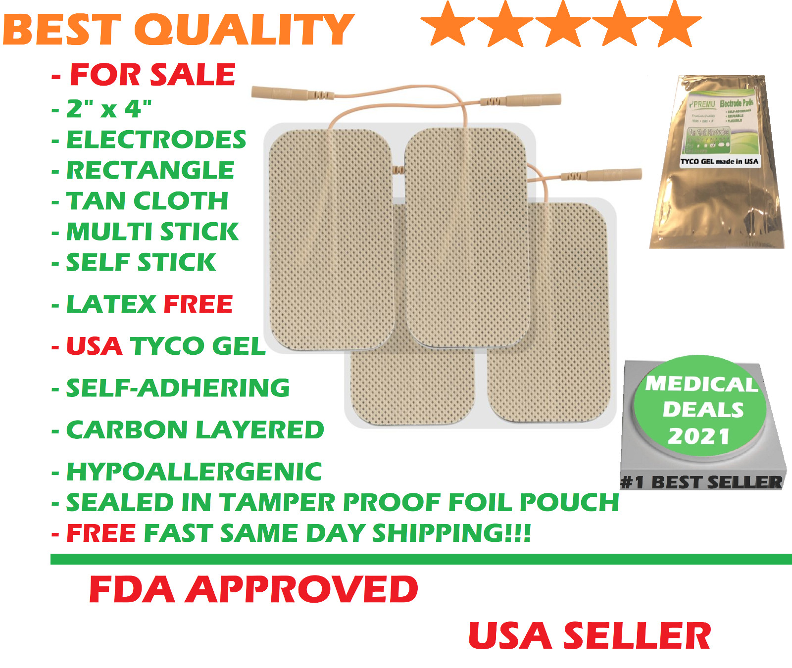 12ps Re-Usable LARGE 2″ x 4″ Tan Cloth Electrode for Hill Laboratories HILL IFC