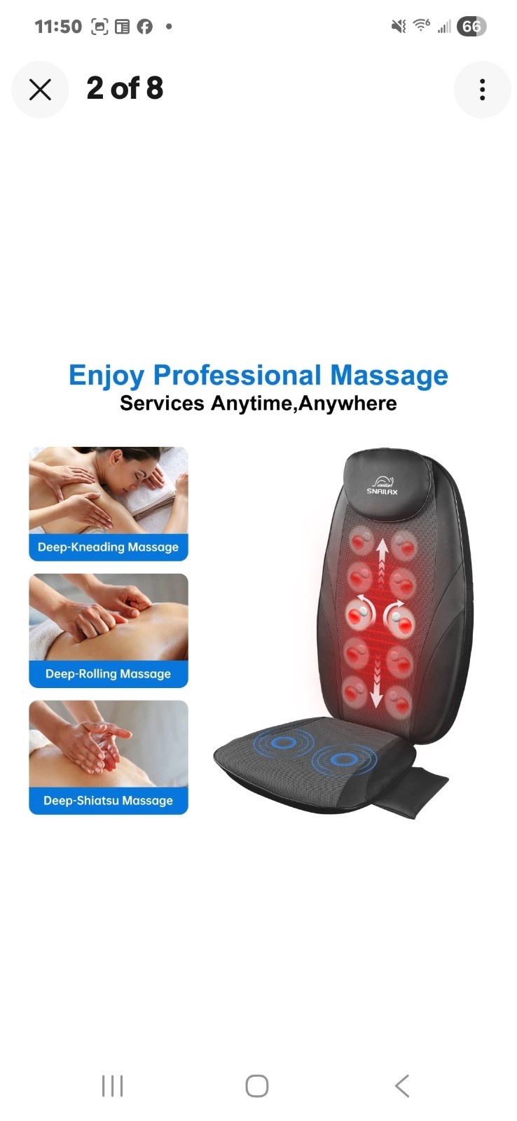 Snailax Massage Seat Cushion Heated Full Back Massager Chair For Home Office Car