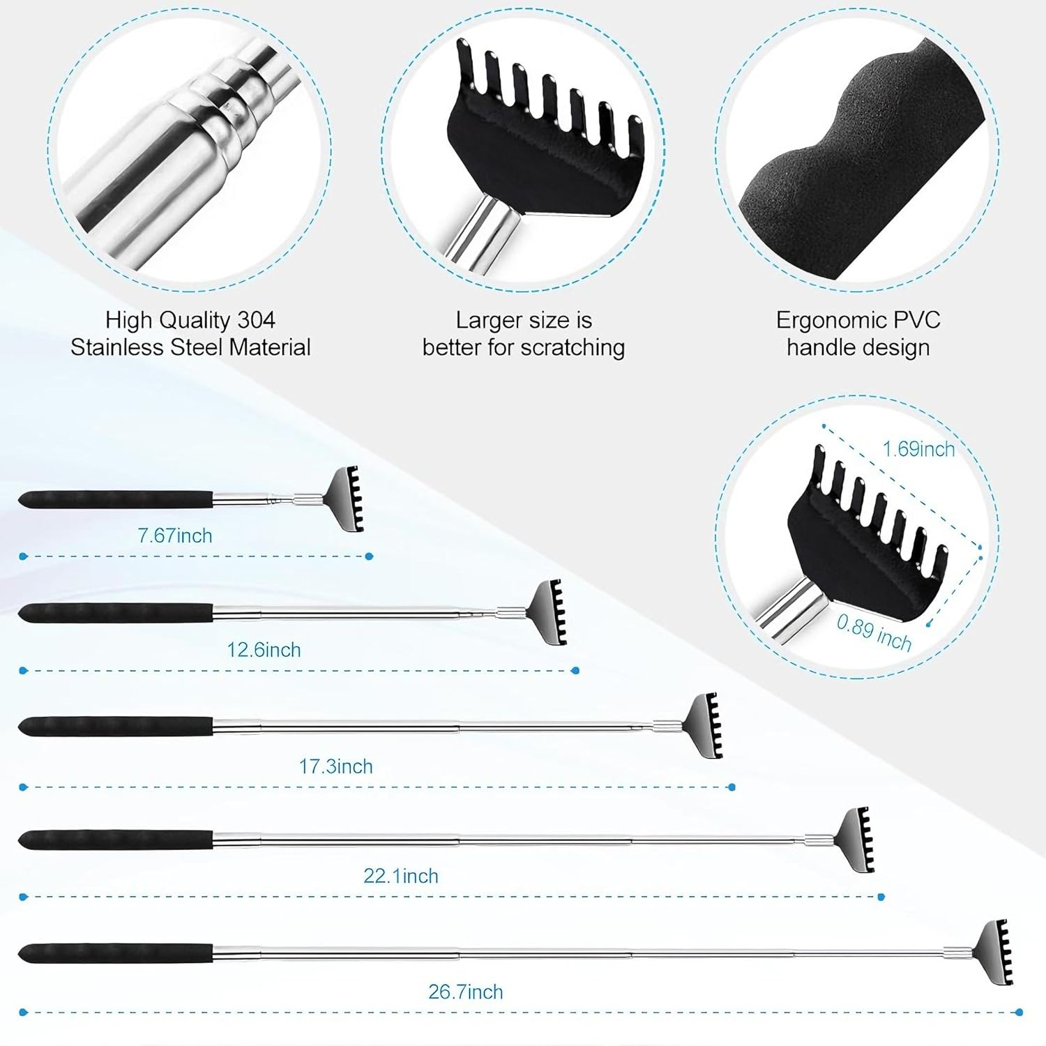 3 Pack Back Scratcher Metal Portable Telescoping with Rubber Handles, Extendable
