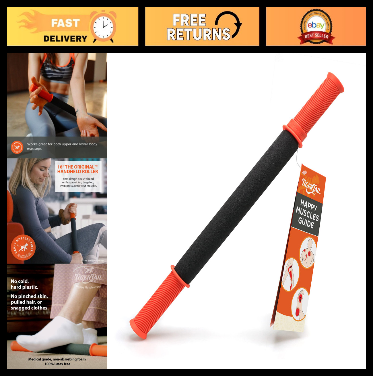 18″ Portable Massage Stick – Deep Tissue Foam Roller for Myofascial Release, Bod