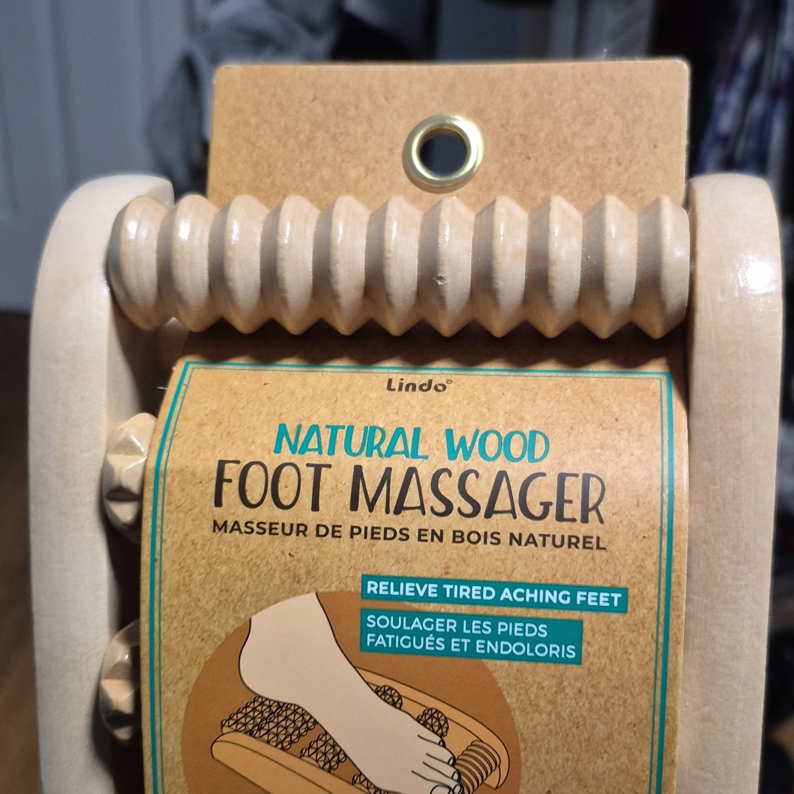 Lindo Natural Wood Manual Lightweight Foot Massage Machine Pain Relief Beige