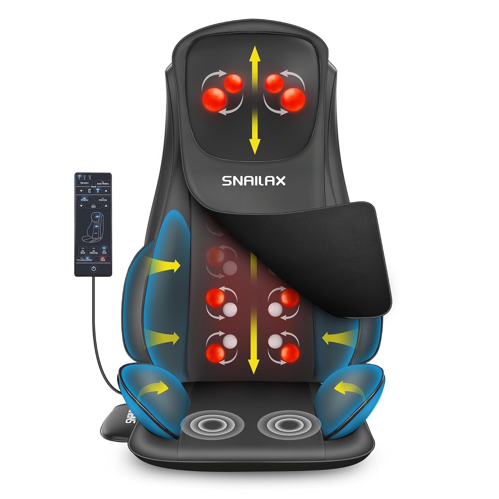 Snailax Massage Chair Pad with Compression Heat Height Adjustable