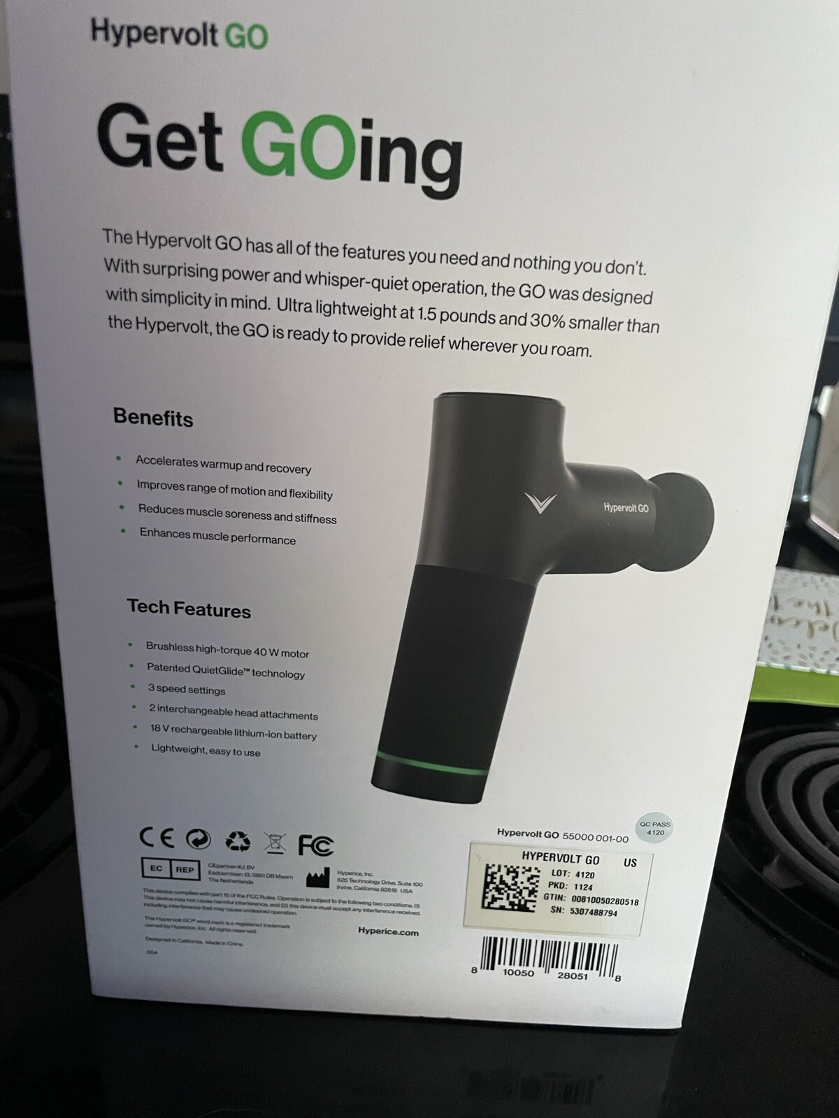 Hyperice Hypervolt GO Massage Gun-Black