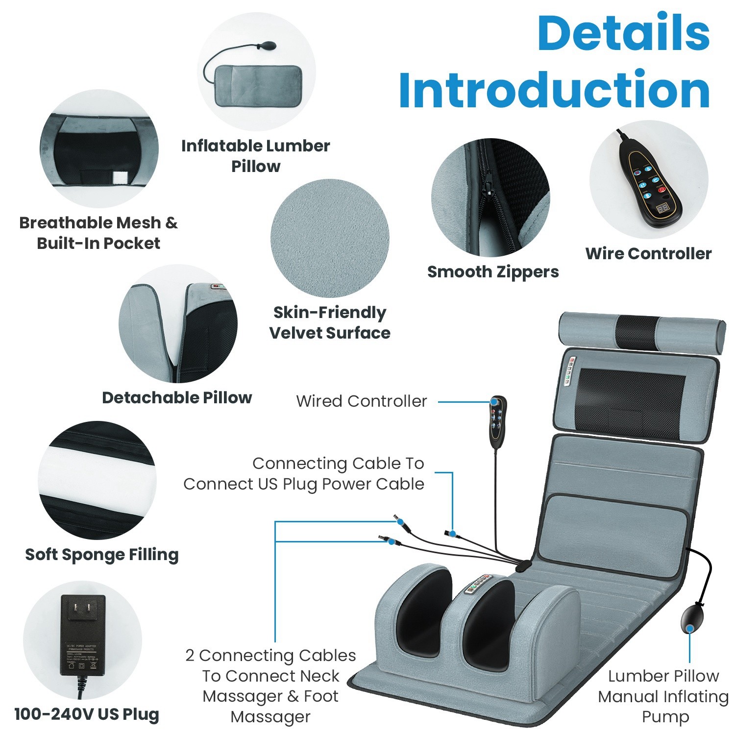 Back Massager with Heat Vibration Kneading Massage Chair Pad for Home Office