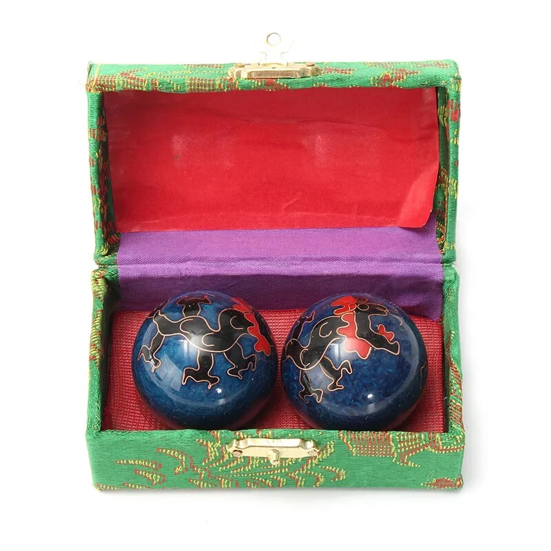 2Pcs Chinese Cloisonné Massage Ball Set – Solid Chrome Gemstone Stress Relief