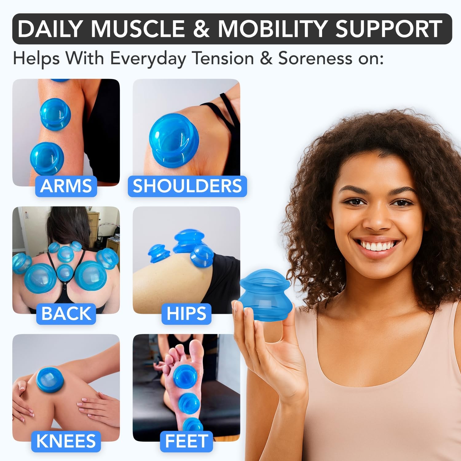 Silicone Cupping Therapy Set Professional Massage 4 Piece Assortment, Blue