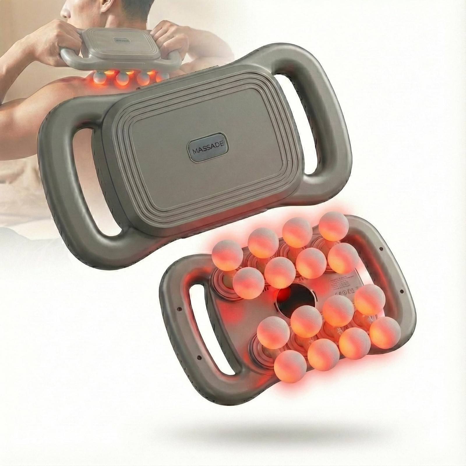 16-Head Deep Tissue Massage Gun with Red Light Therapy, 9-Speed Body Massager
