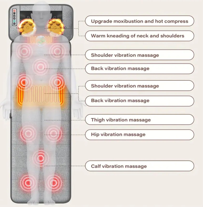 Full Body Electric Massage Mat w/Heat Vibration Massage Pad Cushion Back Massage