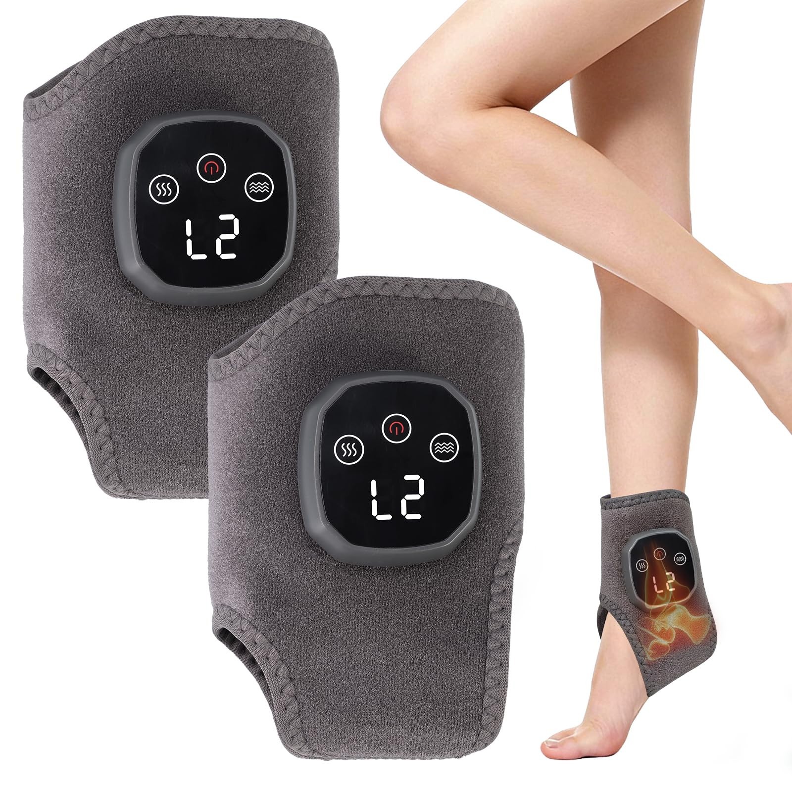 2-in-1 Warming Ankle Massager for Pain Relief – 3 Modes, 5 Heat Levels, Portable