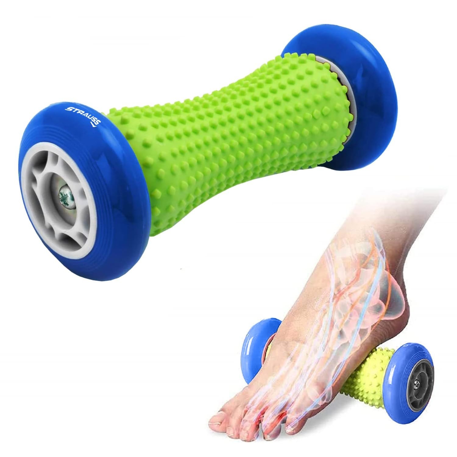 Strauss Foot/Hand Massage Roller with Wheels | Ideal for Physiotherapy