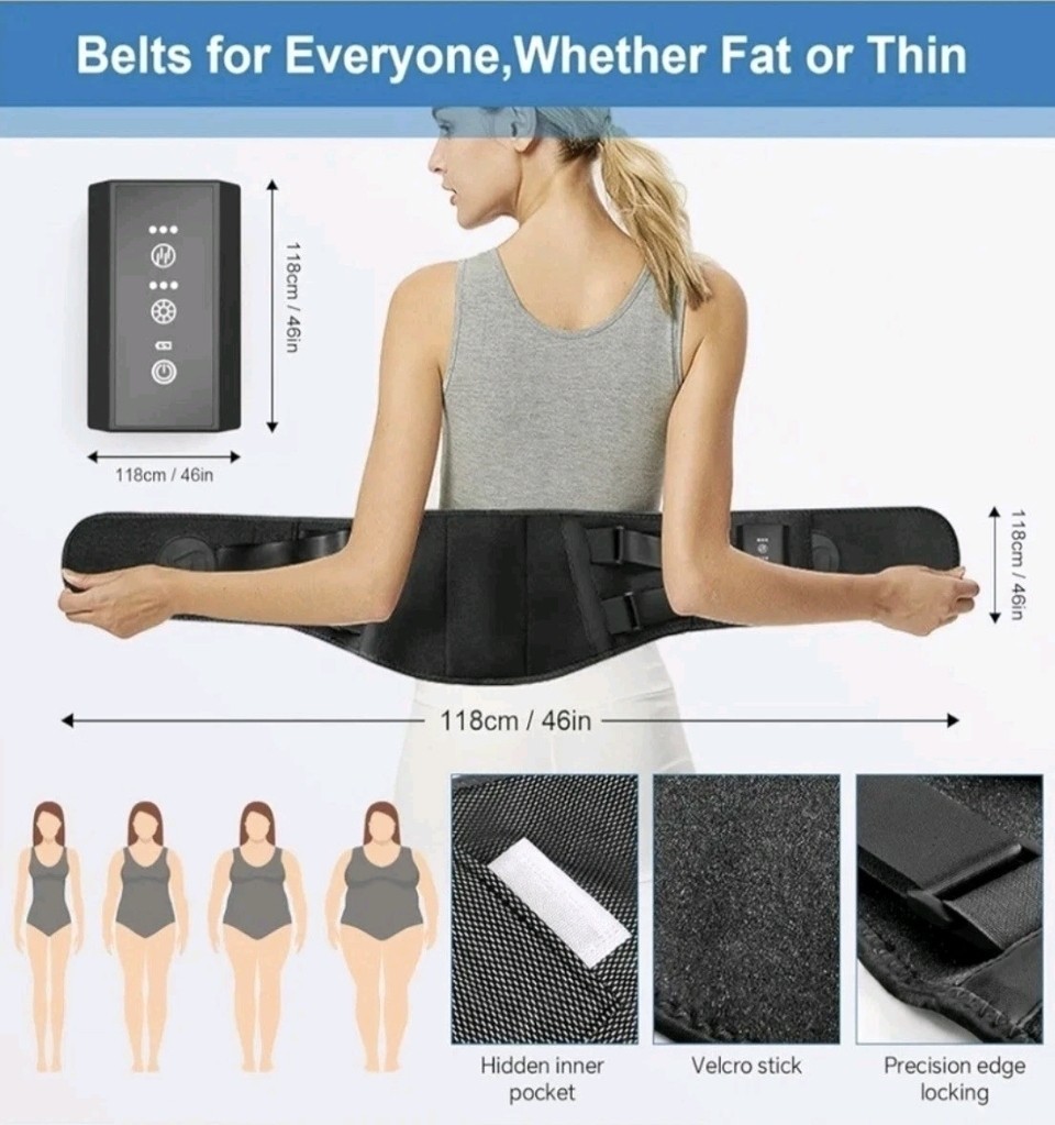 Cordless Heating Pad Massager—Smart Belt, Vibration & Hot Compress, Black