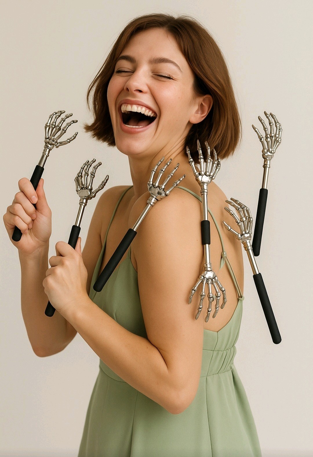 2 Pack Skeleton Hand Back Scratchers Metal Extendable Telescopic Gift Claw Men