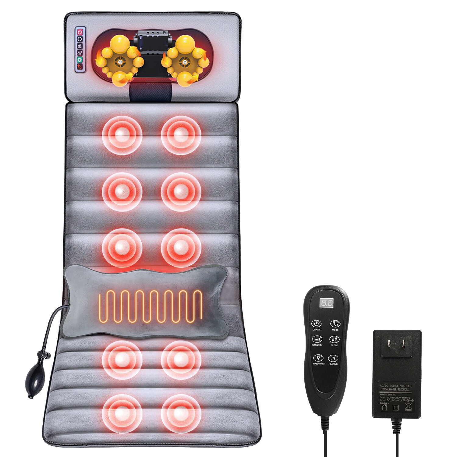 9 Massage Modes Full Body Massage Mat with Heat Vibration Neck Back Massage Pad