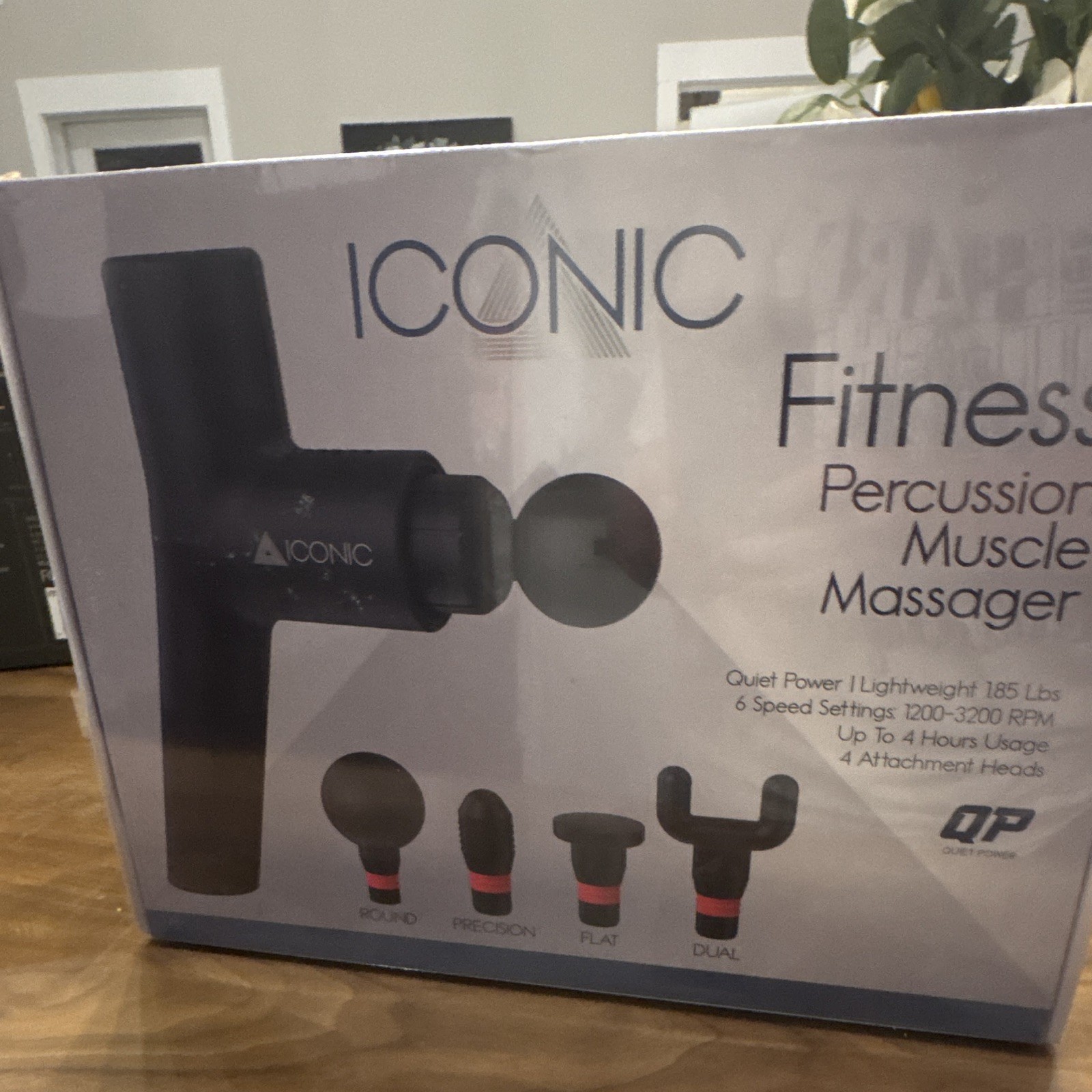 ICONIC Fitness Quiet Lightweight Percussion Massage Gun 4 Heads Black 1200-3200