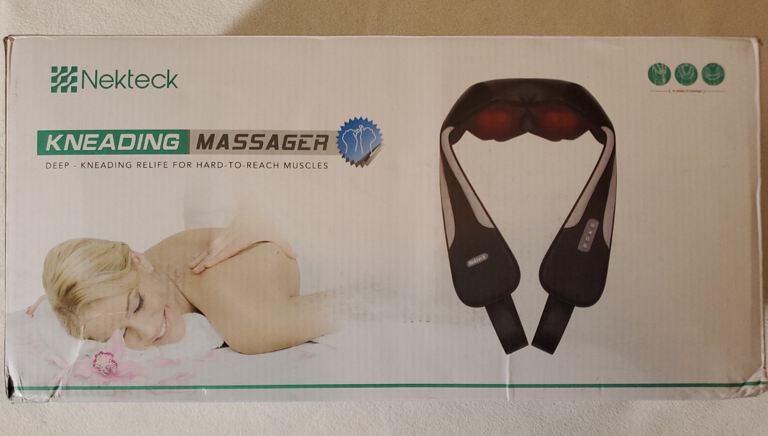 Nekteck Shiatsu Shoulder Back and Neck Massager with Adjustable Heat and Strap