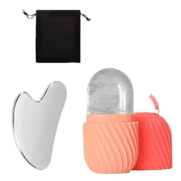 Facial Ice Roller & Gua Sha Set for Puffiness, Redness & Skin Care Massage
