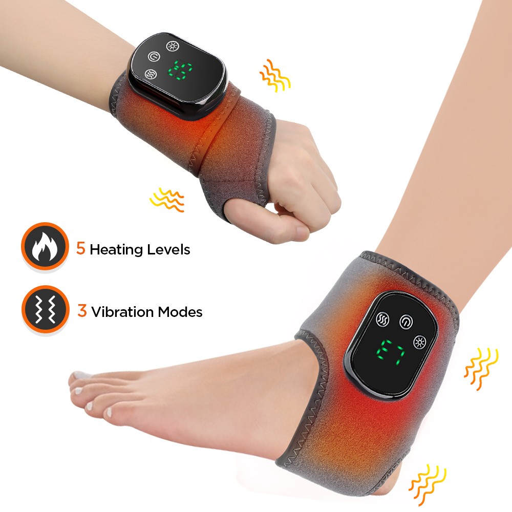 Electric Foot and Ankle Massager Brace for Pain Relief Heating Vibration Therapy