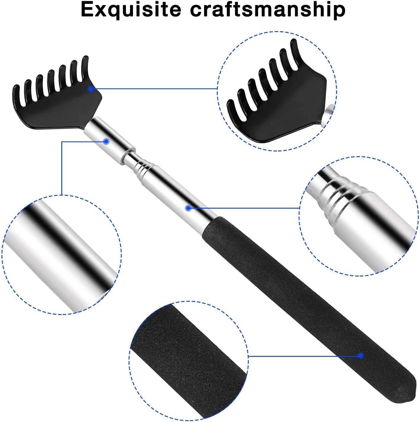2 Pack Portable Extendable Back Scratcher, Stainless Steel Telescoping Back Scra