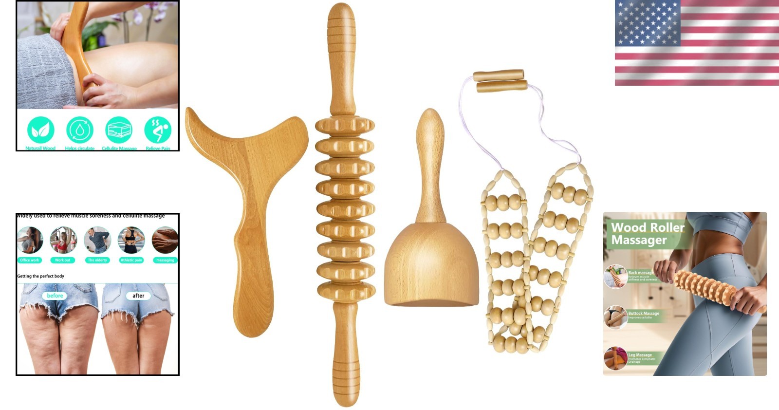 Wood Therapy Massage Tools Set – Anti-Cellulite Massager Kit