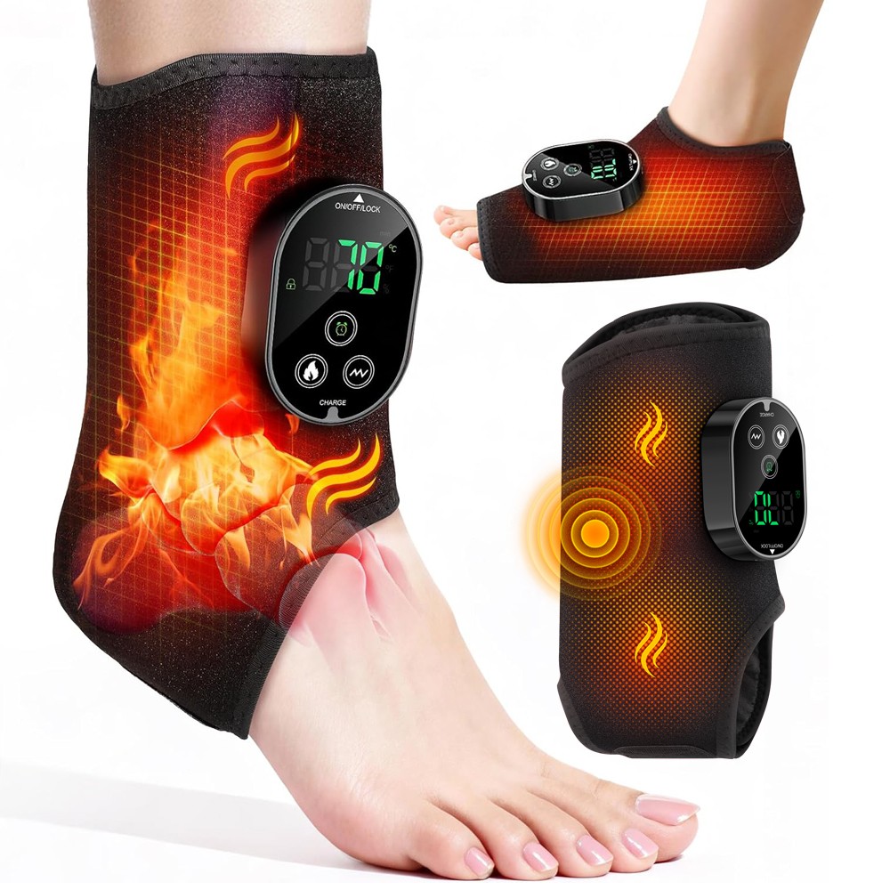 3-in-1 Electric Foot Ankle Massager Pain Relief Vibration Hot Compress Therapy
