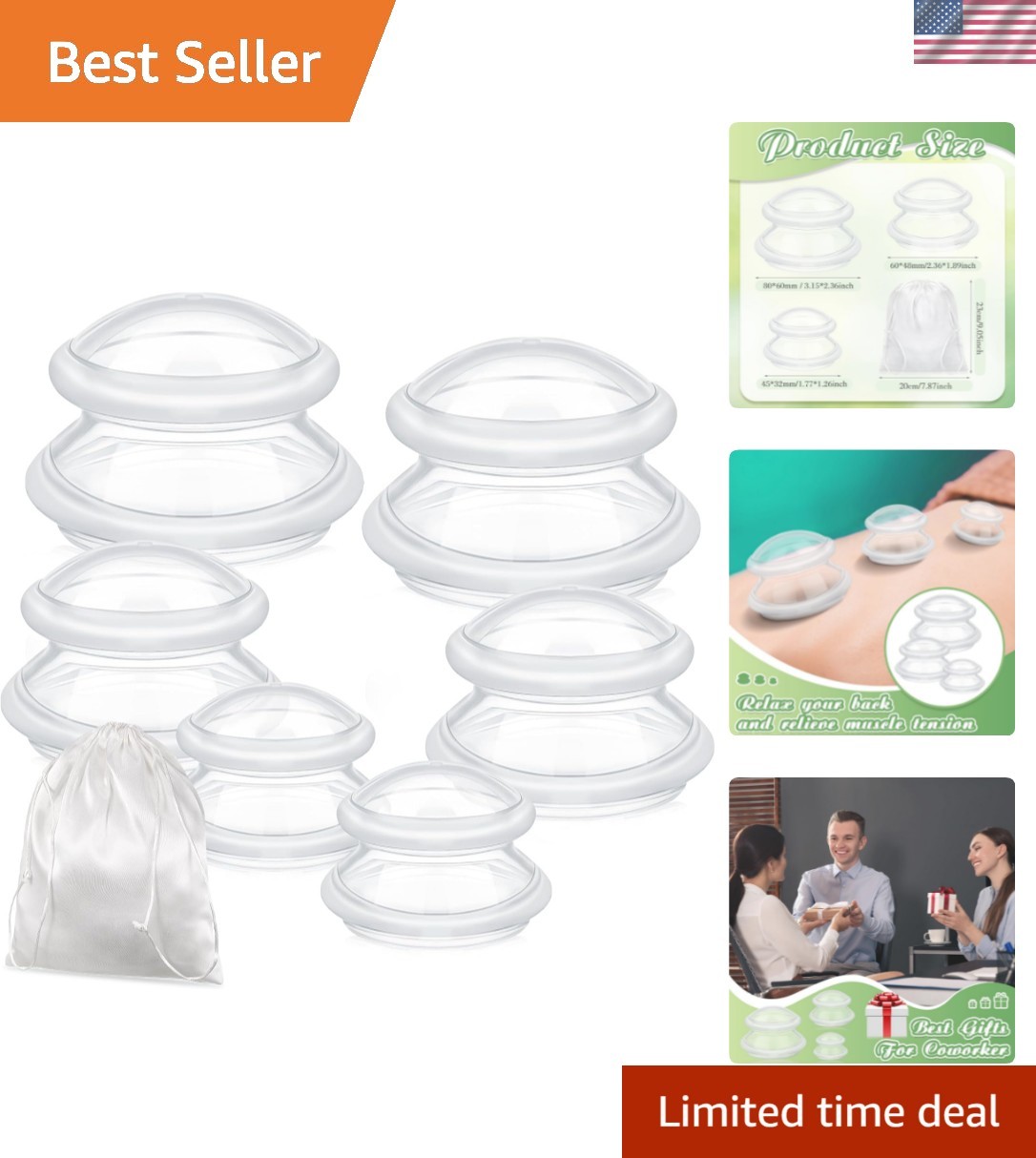 6 Pcs Cupping Kit for Massage Therapy 3 Sizes Silicone Cupping Set Chinese Ma…