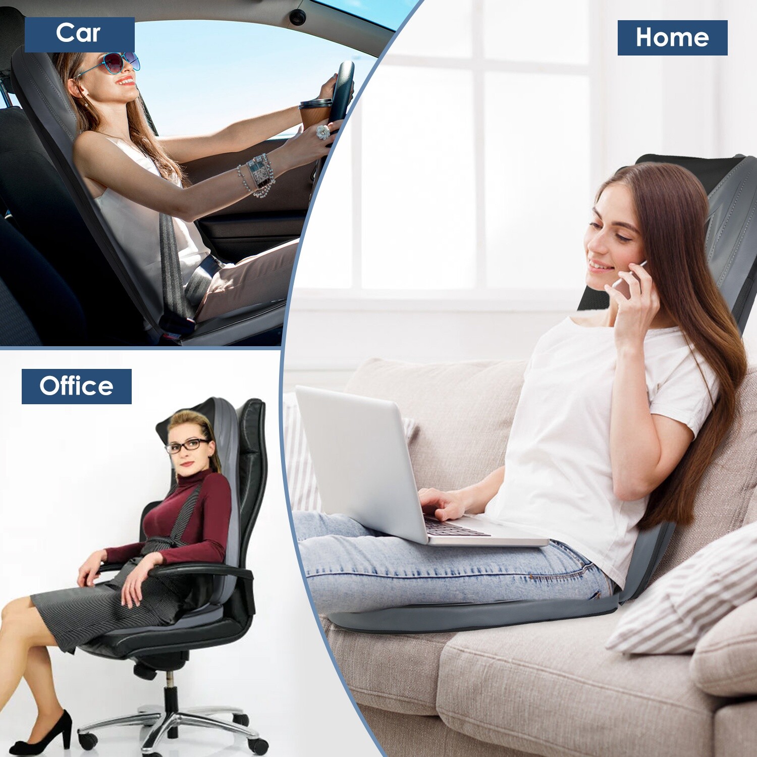Back Neck Massage Seat Chair Cushion with Heat 3D Kneading Massage Pad Home Car