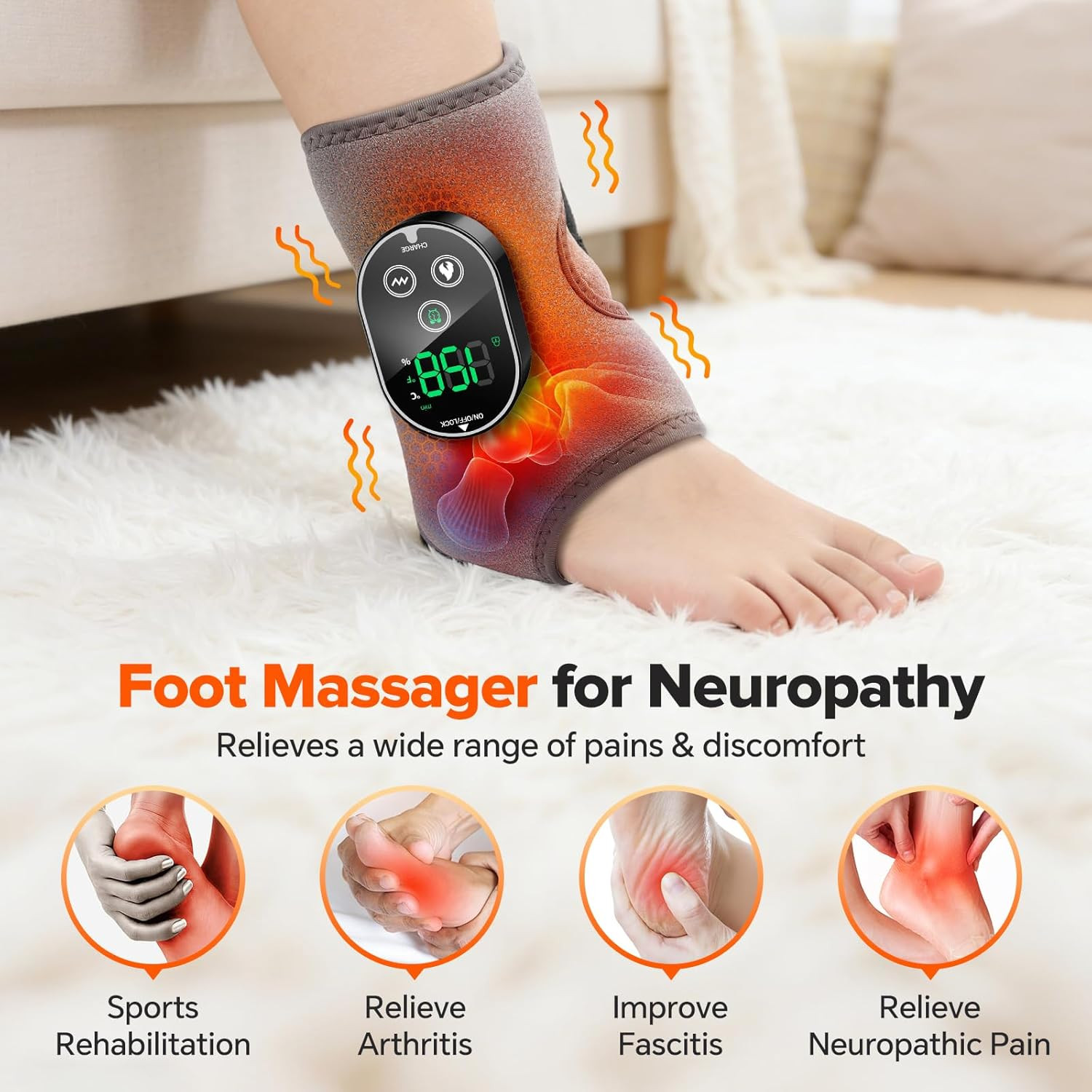 Cordless Foot Massager for Neuropathy, 3000Mah Rechargeable Ankle Heating Pad wi