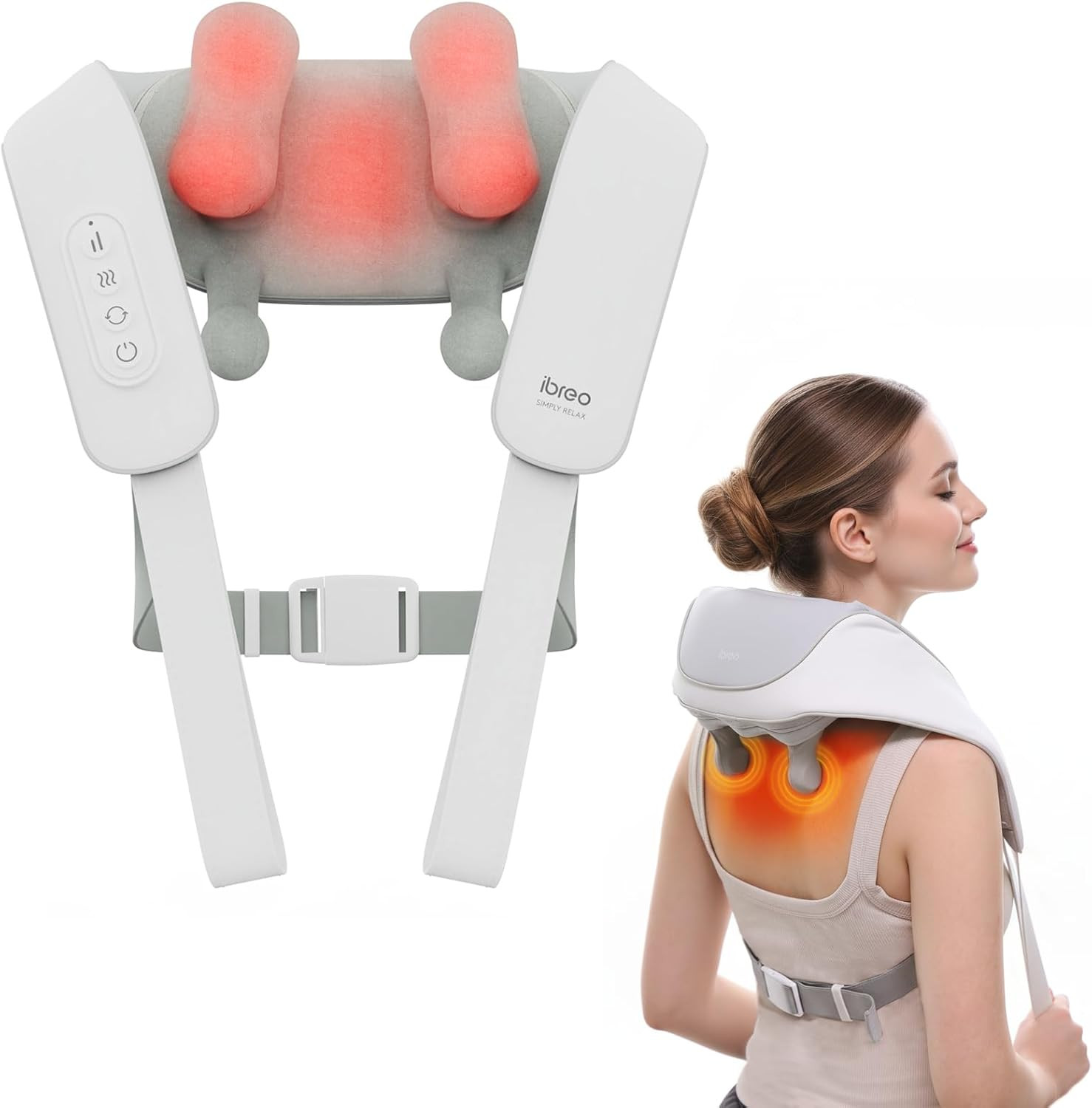 Cordless Shiatsu Neck and Back Massager with Heat, 10 Mins X 12 Use, 3 Massage M