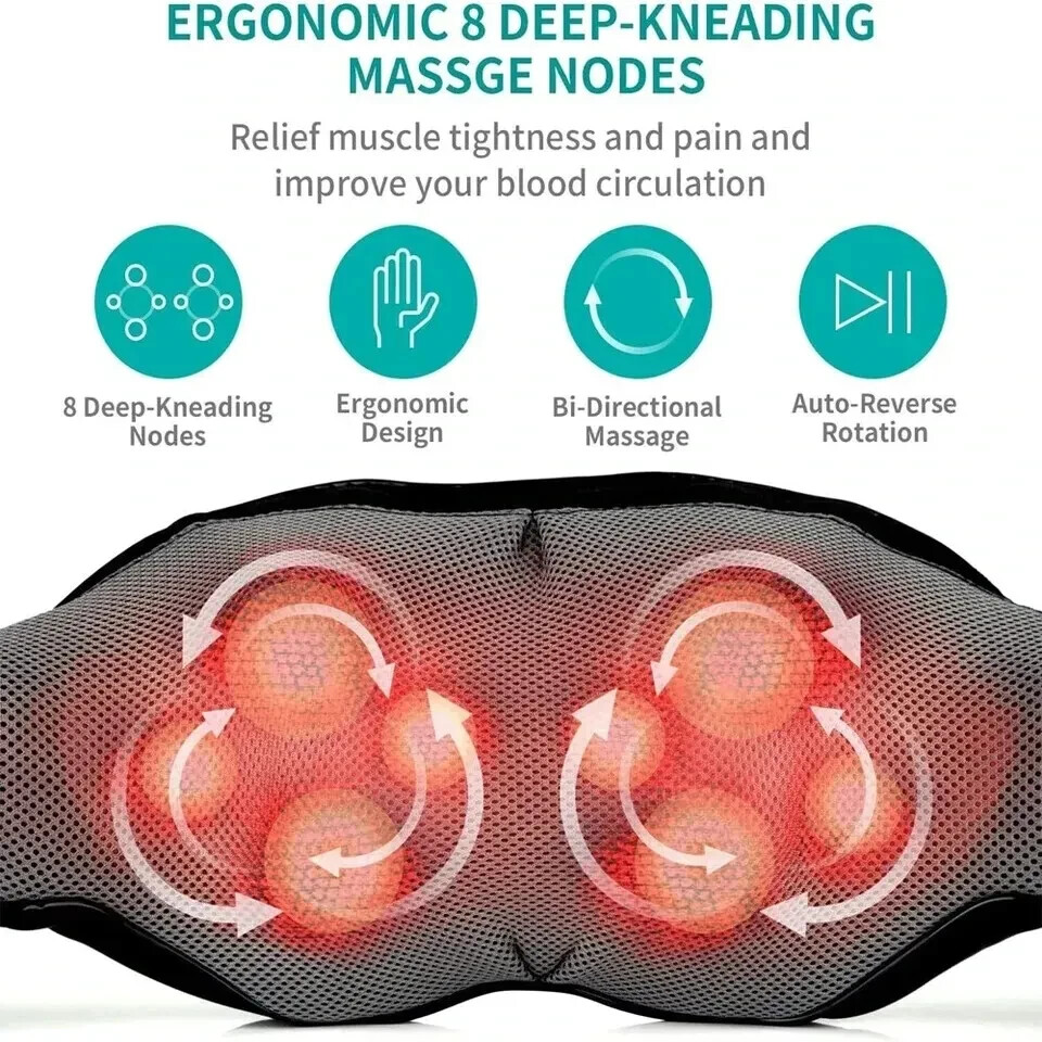 Shiatsu Back Neck and Shoulder Massager with Heat Deep Tissue 3D Kneading Pillow