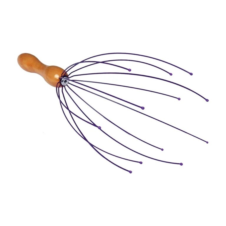 2 Pack Wooden Octopus Scalp Massager Stainless Legs Purple For Stress & Tension