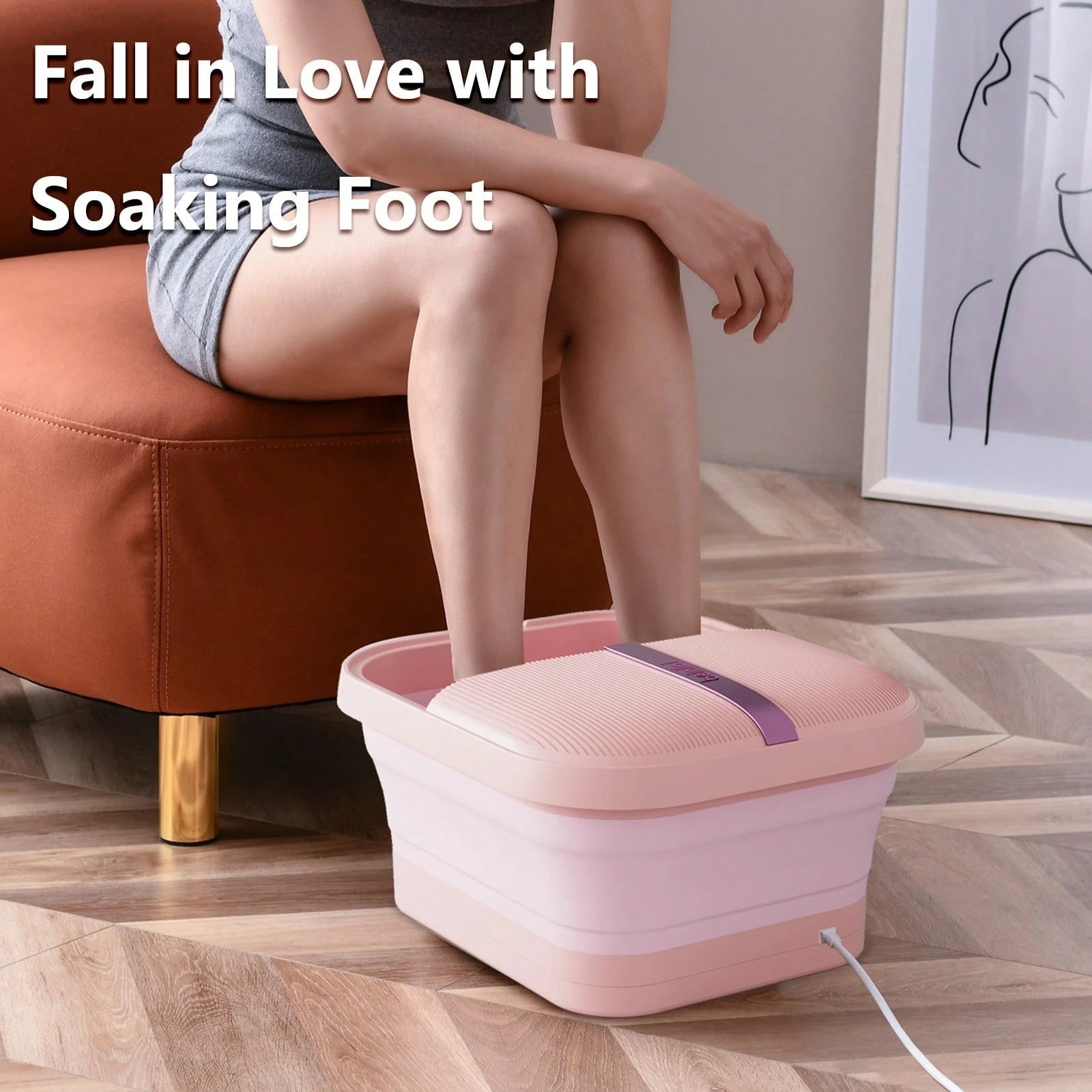 Foldable Foot Spa Bath Massager Heater Bubbles Rollers Red Light