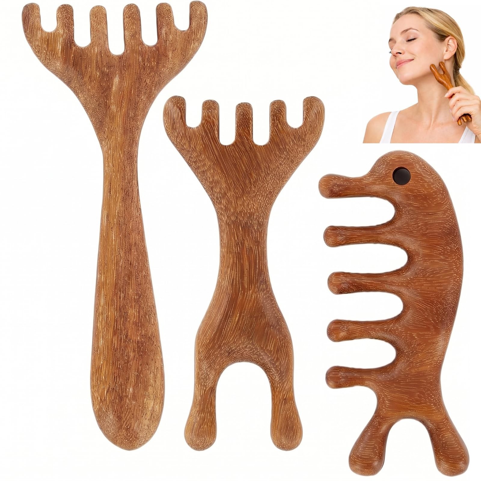 3 Package Wooden Scalp Massager,Suitable For Scalp,Eyes,Face,Neck,Shoulders;F…