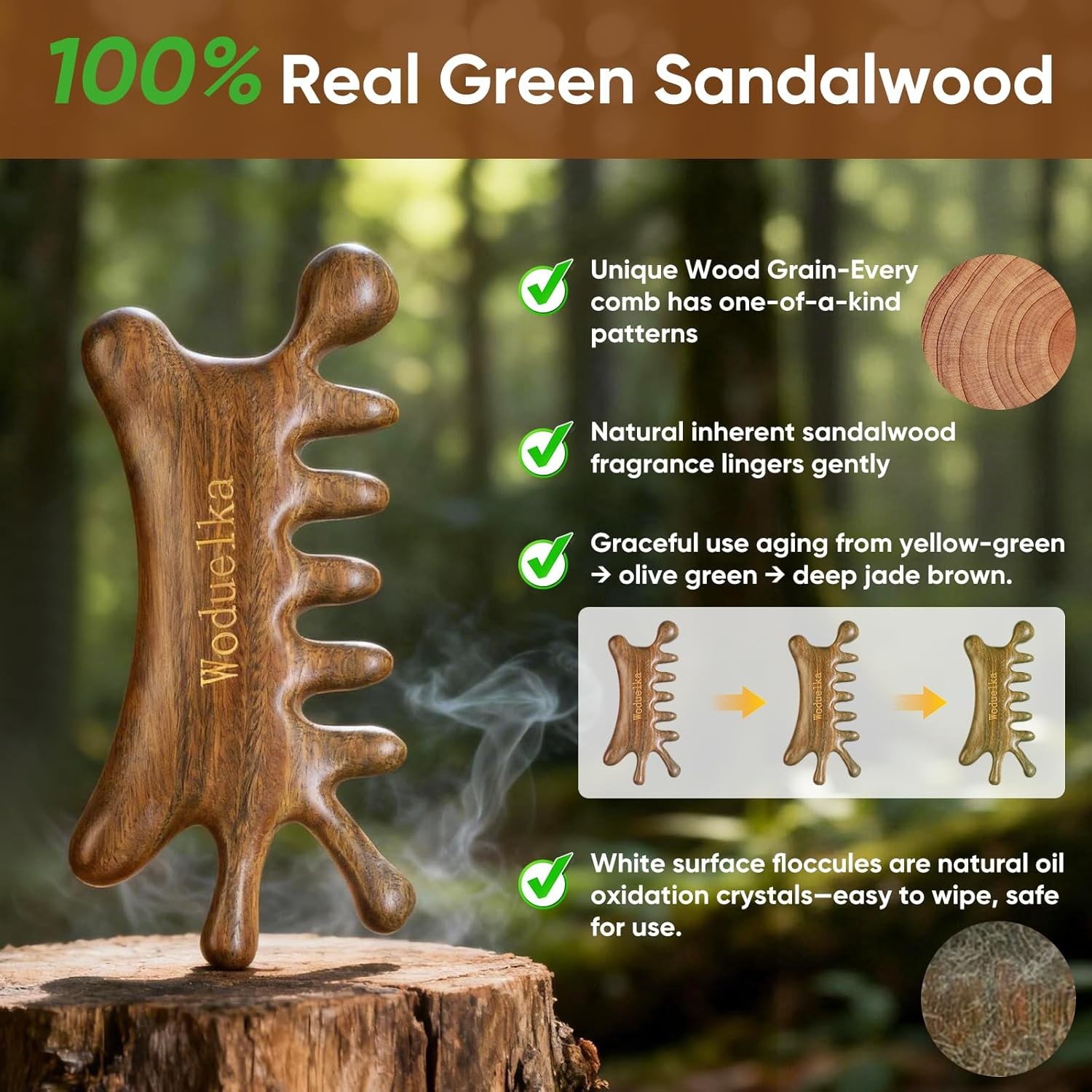 6-in-1 Gua Sha Tool for Face & Body – Green Sandalwood Massage Comb, Lymphatic