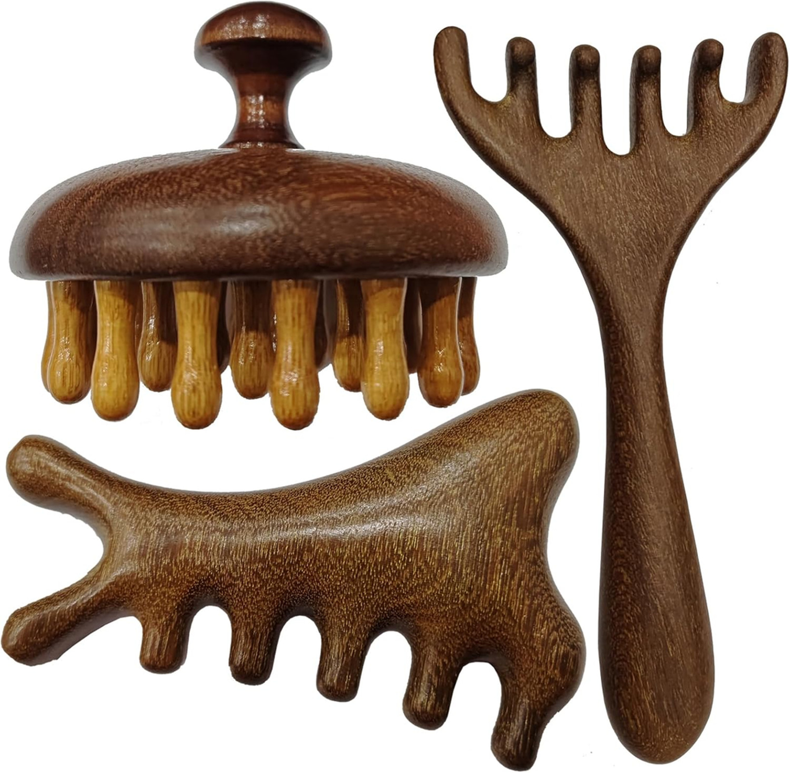 Manual Full Body Massager Set 3 Pieces Wooden Scalp Comb Gua Sha Face Neck Legs