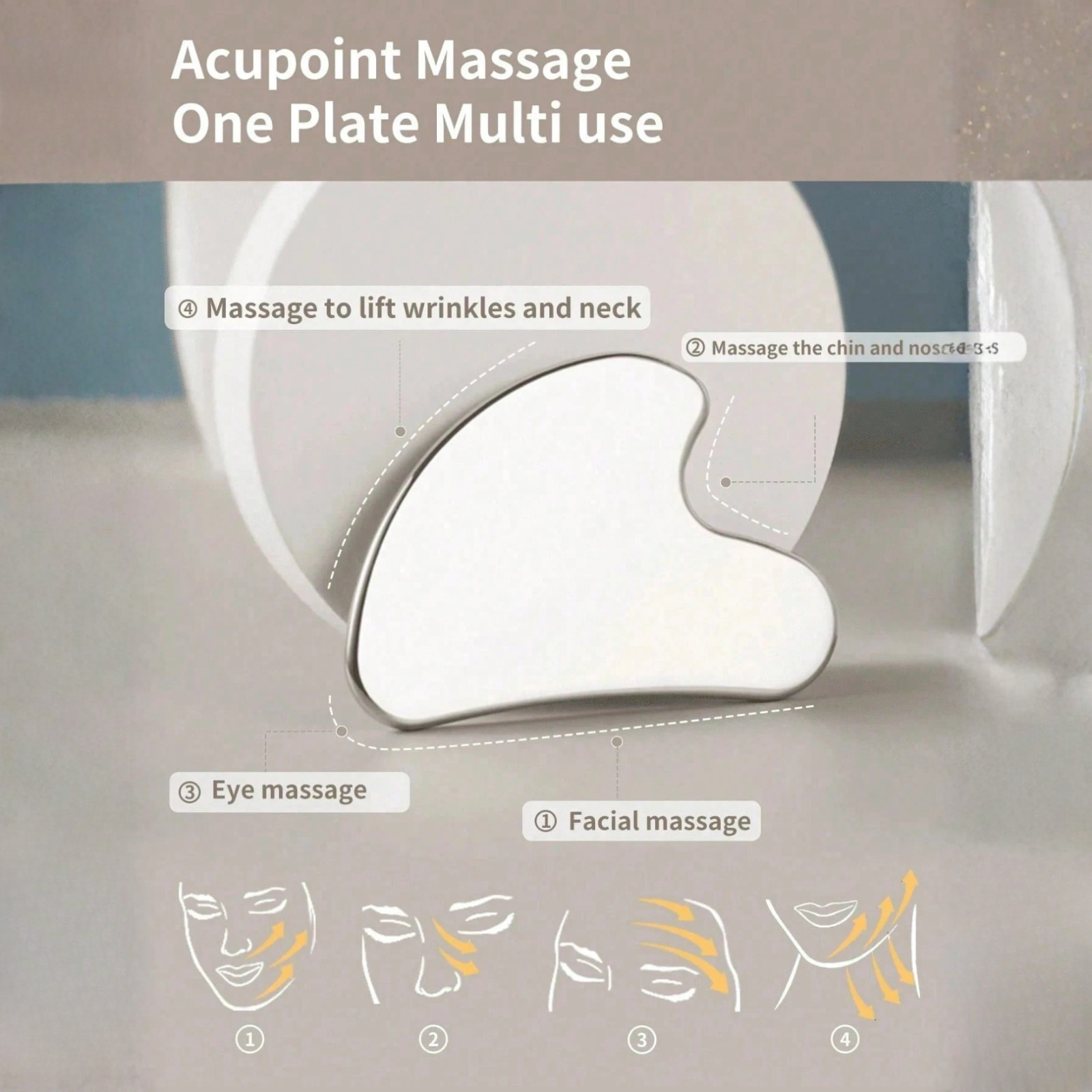 Stainless Steel Gua Sha Tool Face Massager Scraper Lymphatic Drainage Sculpting
