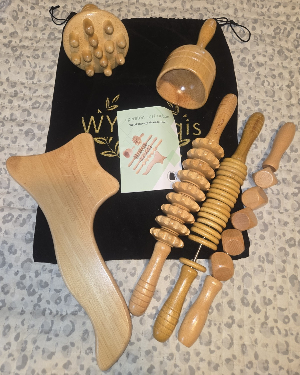 WYPabigis Wood Therapy Massage Tools Set Wood Rolling Manual Massager Full Body